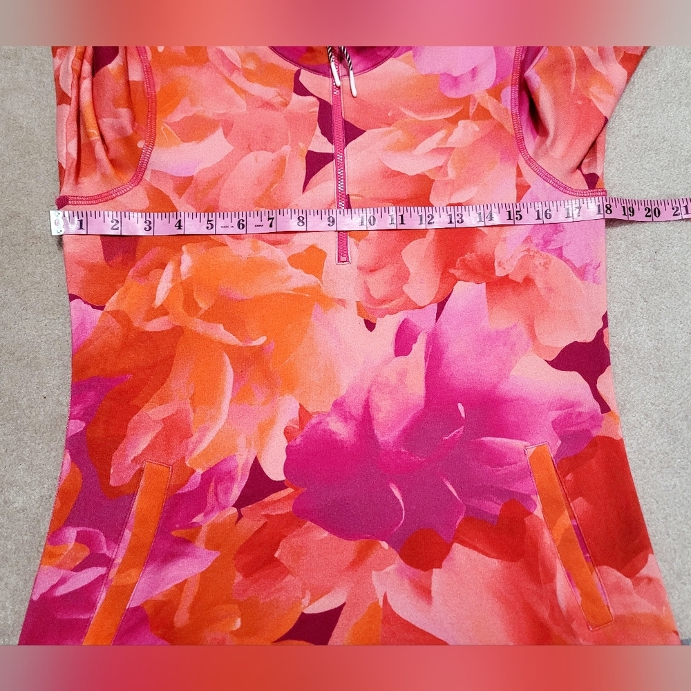 Talbots Size XS 1/4 Zip Pullover Pink Orange Floral Stretch Top Pockets Golf - Picture 10 of 14